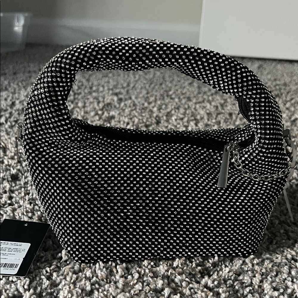 Forever 21 Black and Silver Rhinestone Mini Handle Bag